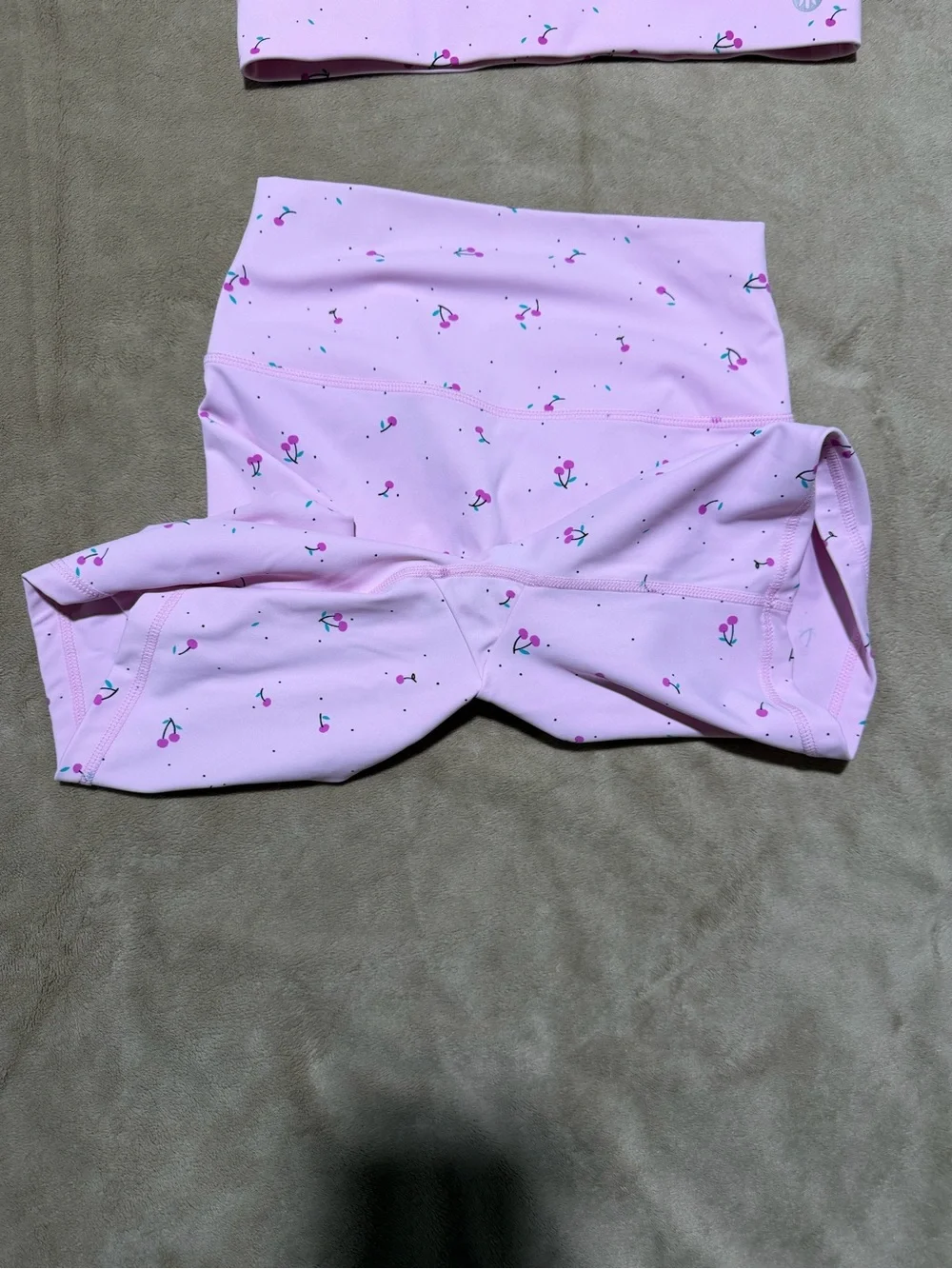 Astoria Light Pink w/ cherries matching Sports Bra & Shorts Activewear Set